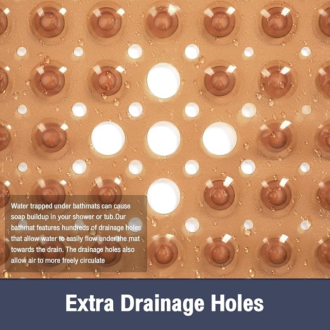 Square Shower Bathtub Mat Non Slip for Inside Shower Clear Brown 21x21 Inch, Shower Stall Mats for Bathroom Floor, Soft Bath Mat for Tub with Big Suction Cups Drain Holes, Easy Washable Dry