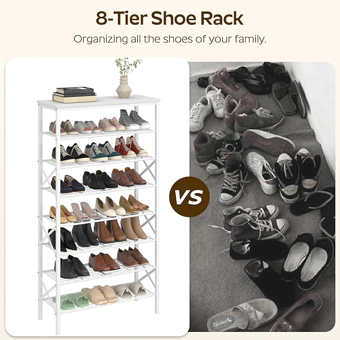 YATINEY 8 Tier Shoe Rack, Shoe Storage Organizer, Large Capacity Shoe Shelf Holds 32 Pairs of Shoes, Sturdy and Stable, for Entryway, Hallway, Closet, Dorm Room, White SS08WW