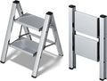 Taranta 2 Step Ladder,Aluminum Lightweight Folding 2 Step Stool with Anti-Slip Wide Pedal,330lbs Capacity Step Ladder for Household,Kitchen,Office - Silver