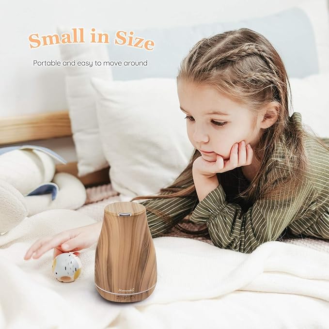 Aromatherapy Essential Oil Diffuser for Room: 100ml Air Humidifier Aroma Scent Cool Mist Diffusers Colorful Light Cute Mini Small Waterless Auto Off Ultrasonic for Home Bedroom (Yellow Wood Grain)
