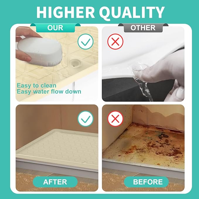Under Sink Mat, 19"x22" Under Sink Mats for Kitchen, Silicone Waterproof Under Sink Liner, Sink Cabinet Organizer Tray with Drain Hole (Beige, 19X22)