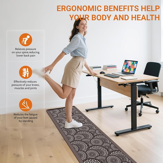 Mattitude Kitchen Mat, 17.3x60in Heavy Duty Ergonomic Comfort Foam Standing Desk Mat, Waterproof Non-Slip Standing Mats and Rugs for Kitchen, Office, Laundry, Chocolate