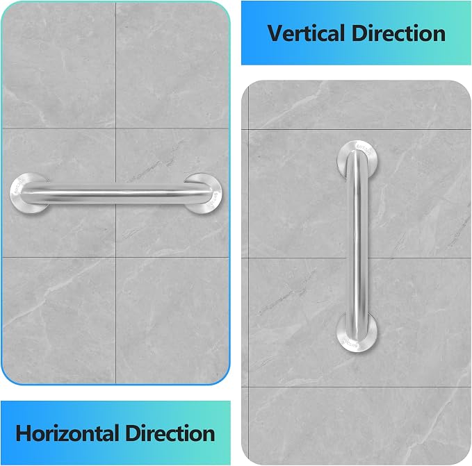 Shower Grab Bar, 2 Pack 16 Inch Brushed Nickel Bathroom Safety Bar, 1.25" Diameter 304 Stainless Steel Grab Bars for Bathtubs and Showers, Handicap Shower Grab Bar for Seniors Elderly