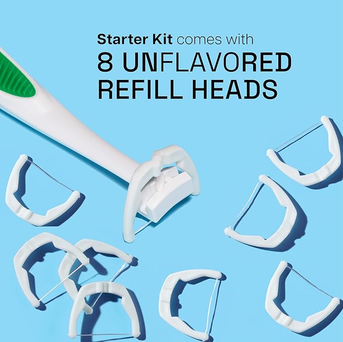 REACH Ultraclean Access Flosser Starter Kit, Unflavored, Plaque Remover for Teeth, for Hard to Reach Areas, Oral Care, PFAS Free, 1 Replaceable Flosser & 8 Refill Heads, 6 Pack