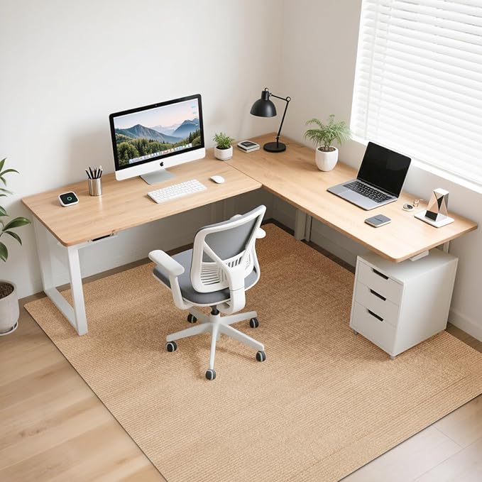 Office Chair Mat for Hardwood Floors 63" x 51", Durable Non-Slip Large Tile Floor Protector, Anti-Scratch Thick Heavy-Duty Recyclable Gliding Desk Mats for Computer Rolling Chairs, Camel Color