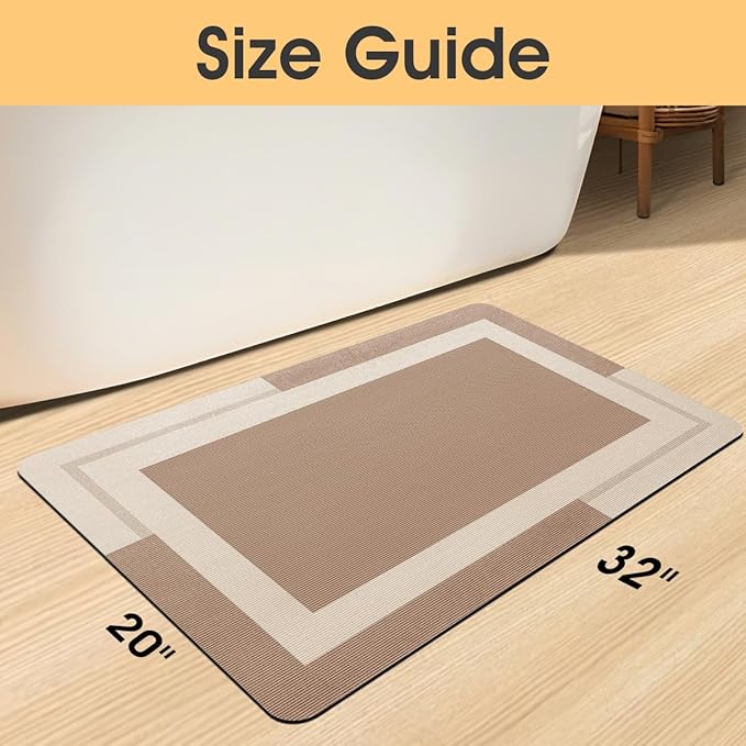 ACCUMTEK Non Slip Bath Mat, Thin Bathroom Rugs Fit Under Door, Quick Dry Bath Mats, Machine Washable Bath Rugs for Bathroom, Bathtub & Kitchen, Bathtub, Light Brown/Bordered/32 x20
