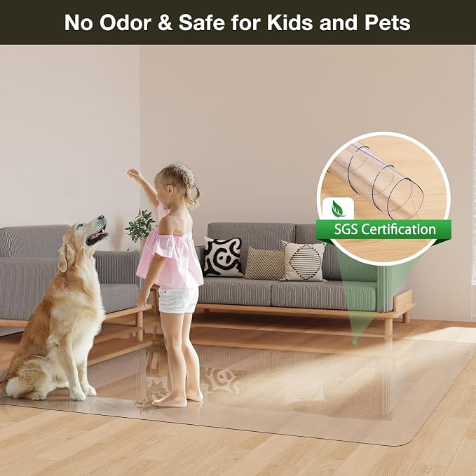 Crystal Clear Floor Mat 3×5ft, Upgraded Easy Flat Waterproof Vinyl Rug Cover, Large Stain-Resistant Plastic Area Rug Floor Protector for Kitchen, Dining Room, High-Traffic Areas