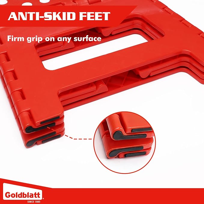 Goldblatt 8.5" Folding Step Stool for Adults and Kids, Lightweight Heavy-Duty Plastic Portable Foldable Stool with Non-Slip Top and Anti-Skid Feet, 300 lbs Capacity, Kitchen & Bathroom, Red