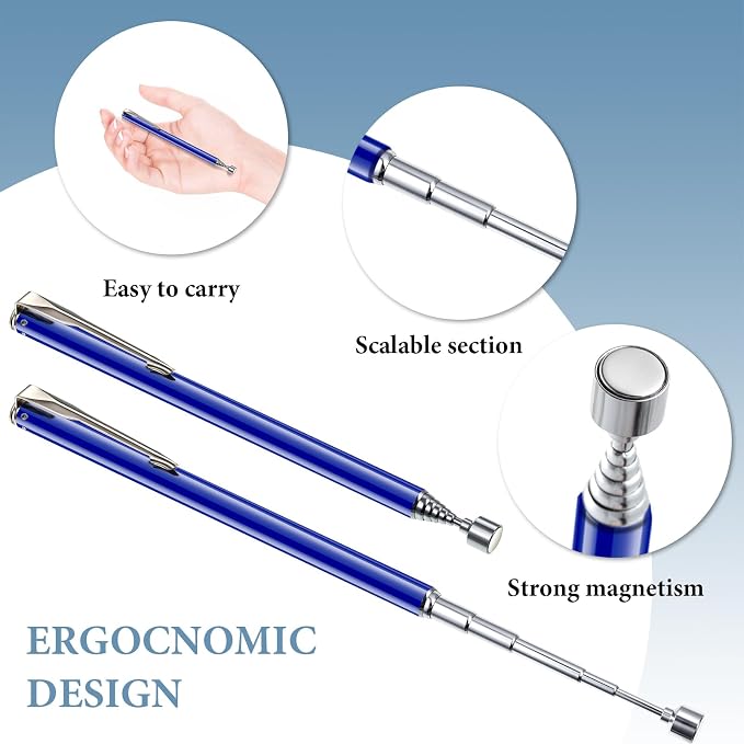 Patelai 2 Pieces Telescoping Magnetic Pick up Tool Grabbers Reacher Tools with Pocket Clip 25 Inch Telescopic Retrieving Magnet Gift for Man, Father, Mechanic, Handyman, Husband (Navy Blue)