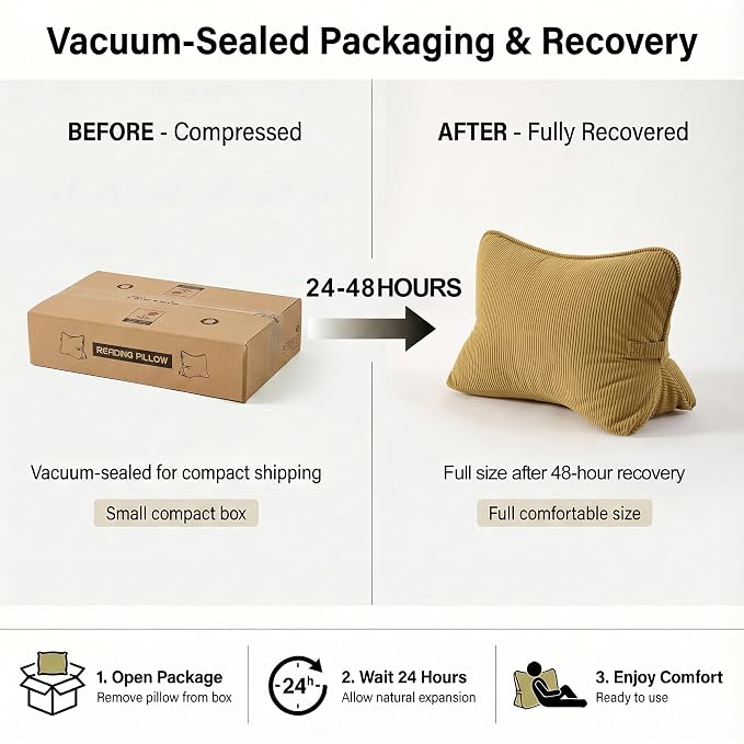 Pat. Pend. Corduroy Lumbar Support Back Pillow for Reading & Lounging, Ergonomic Triangle Cushion for Sofa, Armchair & Bed Sitting, Removable Washable Cover, Mustard Yellow