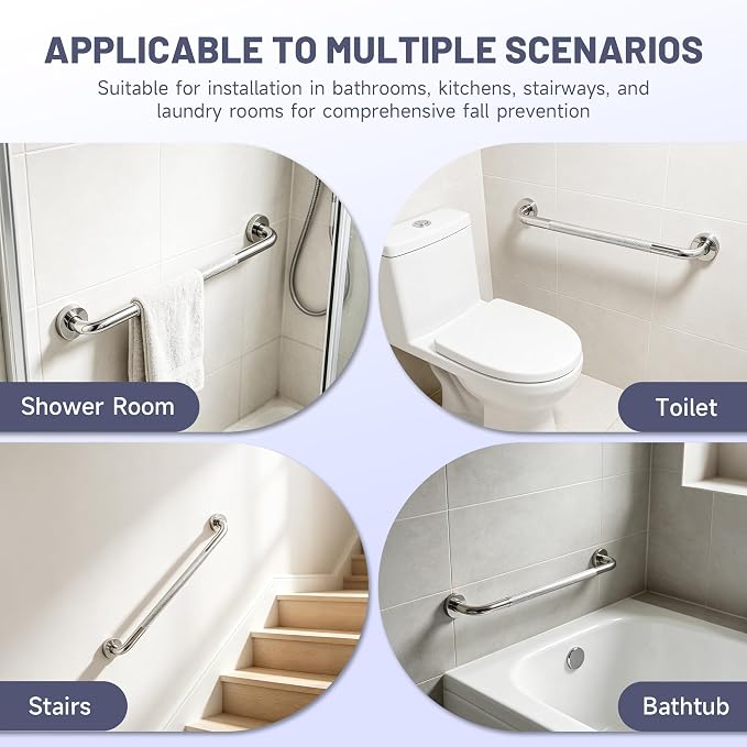 32 Inch Shower Grab Bar, Chrome Anti Slip Safety Bars, 304 Stainless Steel Bathroom Handrail, Handicap Grab Bars for Wall, Shower Grip Handle for Seniors Elderly Injury Assist Bath (1.25" Dia)