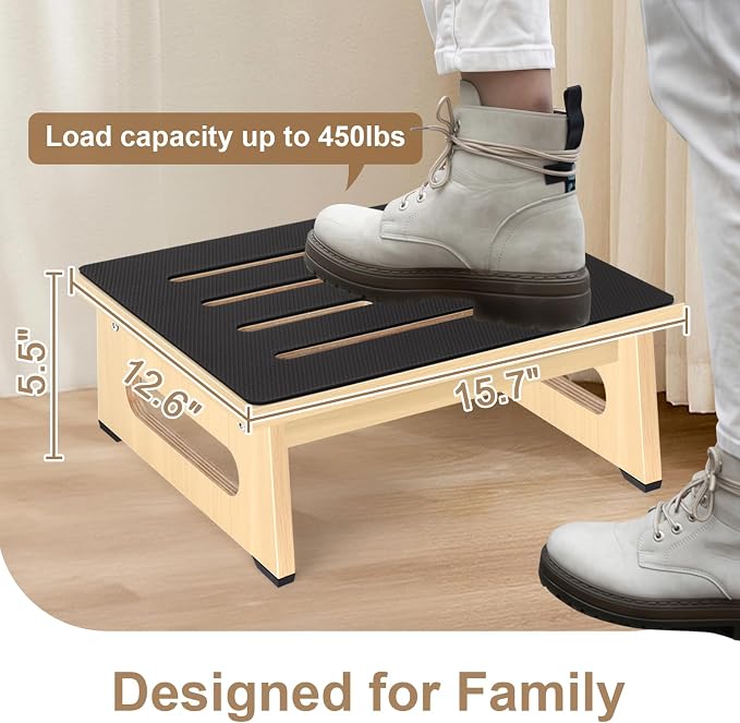 Step Stool, Bed Steps for High Beds for Adults with Non-Slip Rubber Stepping Surface and Handles, 450 LBS Capacity for Bedroom Kitchen Bathroom, or Bedside, Senior Support(Natural)