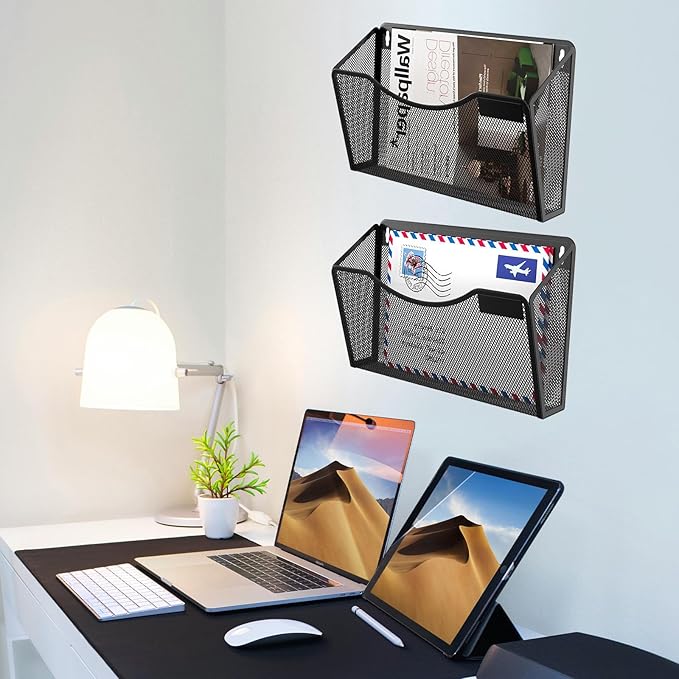 Gawerk 6 Pack Wall File Organizer, Mesh Wall File Pocket Mail Organizer Hanging Metal Vertical Wall Mounted File Holder for Office/Home