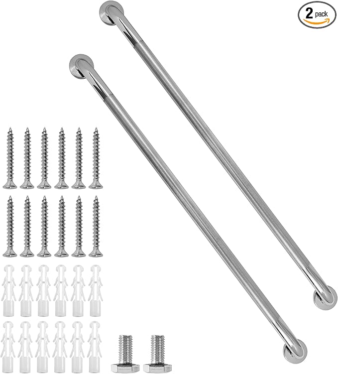 Rockgoya Shower Grab Bar, 2 Pack 39.4 Inch Bathroom Grab Bar, 304 Stainless Steel 1.25" Diameter Anti-Slip Handicap Grab Bar Support Shower Rail Senior Handrail Shower Safety Bar Handle