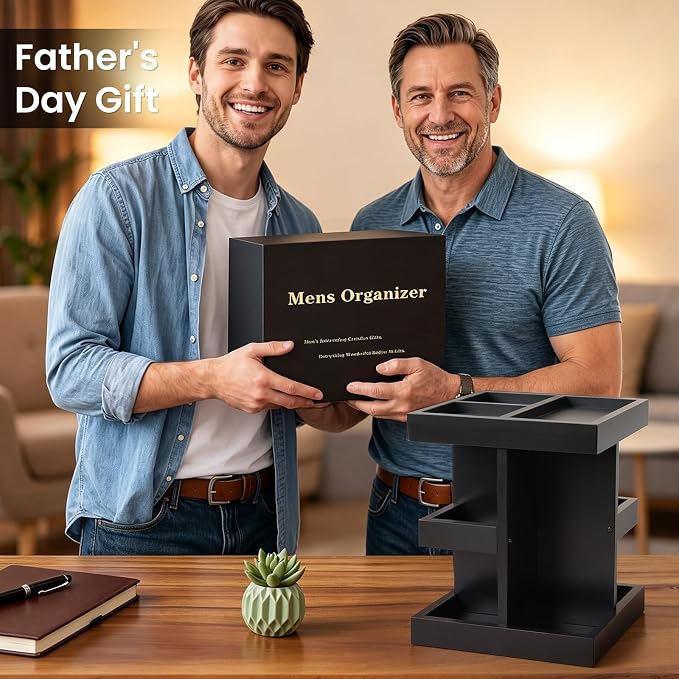 EXIN DECHEN Cologne Organizer for Men,Cologne Stand,3 Tier Wooden Perfume Shelf with Rotate,Desk Organizer,Gift for Dad From Wife,Husband Boyfriend Birthday Gift Ideas,Fathers Day Gift for Men