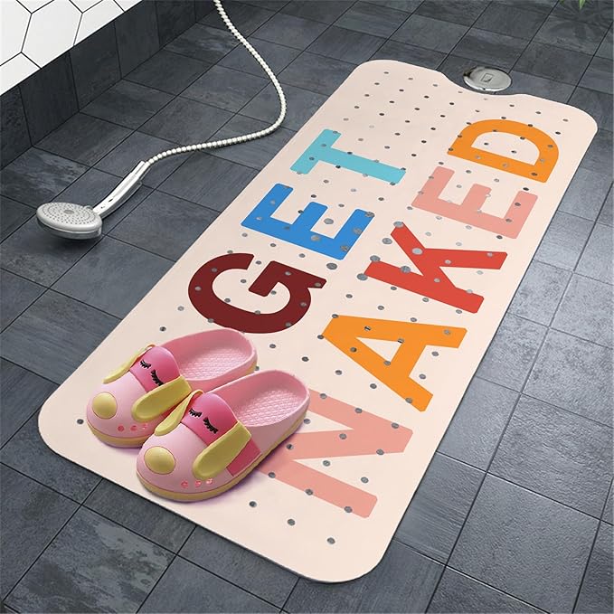 Get Naked Bath Mat for Tub, Non Slip Bathtub Mat for Baby Rubber Tub Mat, Cute Kids Bath Mats for Bathroom Funny Anti Slip Shower Mat with Suction and Drain Holes Machine Washable, 40″X16″