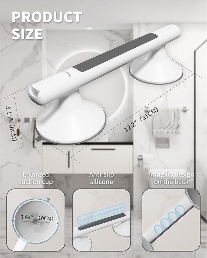 Grab Bars for Bathtubs and Showers 2 Pack Shower Handle for Seniors and Ederly, 12.2‘’ Suction Handicap Grab Bars for Wall, Waterproof, No Drilling