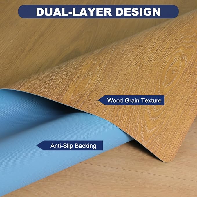 SALLOUS Area Mat for Living Room, 5' x 6'6" Plastic Floor Mat for Home, Waterproof Vinyl Area Rug for Dining Room, Kitchen, Bedroom, Non-Slip Hard Floor Protector for Home Office (Wood Grain)