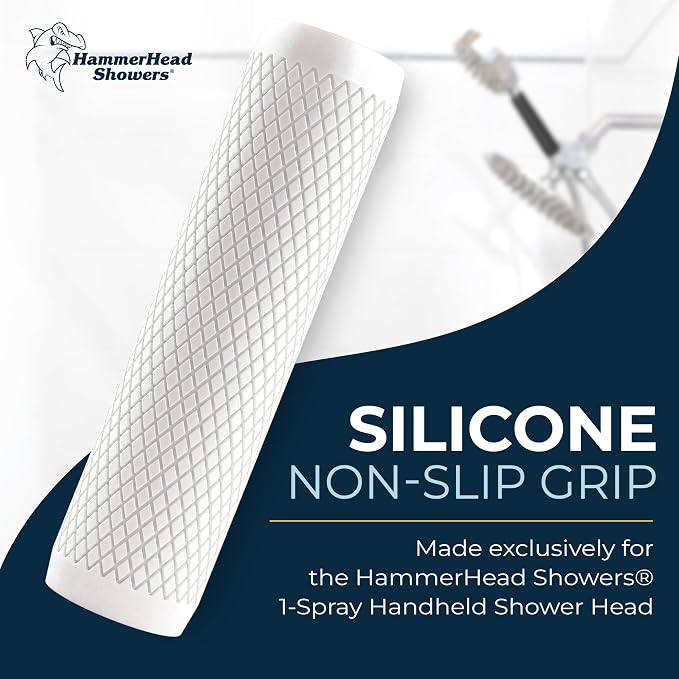 HammerHead Showers® Shark Skin Grip Compatible for HammerHead Showers 1-Spray Handheld Shower Head – Slip-Free Grip for Handheld Shower Head for Elderly or Kids – Handshower Silicone Grip