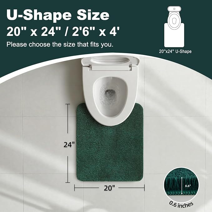 TYUU Toilet Rug, Ultra Soft Toilet Rugs U Shaped Machine Washable Non Slip Absorbent Quick Dry Toilet Mat with Rubber Backing, Dark Green 20" x 24" U Shape