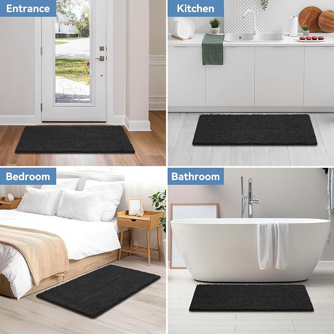 Bcoimo 44x24 Chenille Bath Mat – Non-Slip with Backing Bath Rug Ultra-Absorbent and Machine Washable Bathroom Mat Quick-Dry Design. Ideal for Bathroom Shower and Tub Areas
