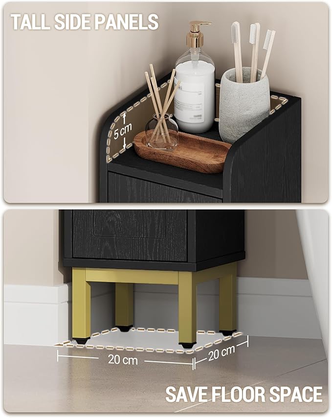 Hzuaneri Slim Bathroom Storage Cabinet, Narrow Bathroom Organizers and Storage with 4 Adjustable Feet, Laundry Room Organization for Small Space, Kitchen, Living Room, 2 Doors Black BC22404G