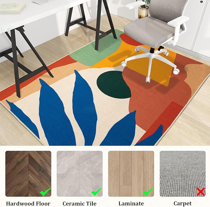 Office Chair Mat for Hardwood Floor, 48"x36" Easy Glide Computer Desk Mat Protector for Rolling Chair Under Desk Rug Nonslip Backing, Machine Wash (Modern)
