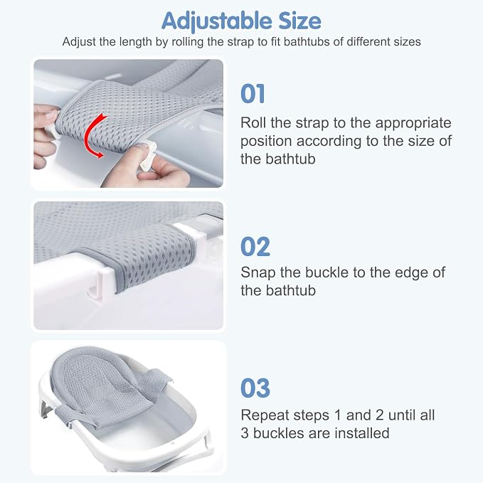 Colorlife Baby Bath Seat Support Net Infant Bathing Seat Support Mat, Adjustable Comfortable Non-Slip Three-Pointed Baby Shower Net Bathtub Sit Up Mesh for Newborn 0-12 Months-Gray(No Bathtub)