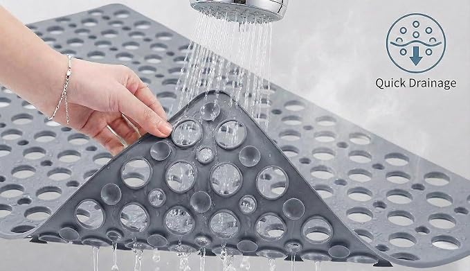 Nonslip Bath Tub Shower Mat with Suction Cups, Extra Soft TPE Bath Mat for Kids, Bathtub Bathroom Mats, Machine Washable, Smooth/Non-Textured Tubs Only, 30L x 17W Inch (Light Gray)