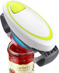 Electric Jar Opener One Button High Torque, Hands-Free Jar Opener for Weak Hands & Seniors, Battery Operated Jar Opener Kitchen Tool Fits Most Jar Sizes White+Green