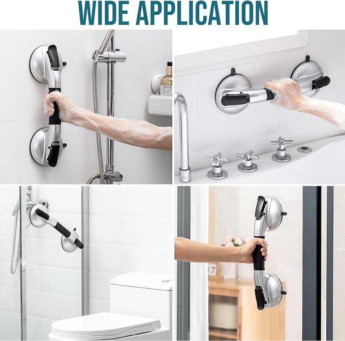 TAILI Grab Bars for Bathtubs and Showers, Shower Handles for Elderly Suction,Maximum 330lbs,Shower Grab Bar with Upgraded Rubber Suction Cups,Safety Grip for Senior, No Drilling Removable,Black