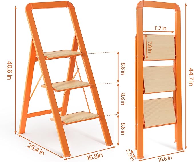 Step Stool 3 Step Ladder Lightweight Folding Step Stool Ladders for Home with Wide Anti-Slip Pedal Blanket Ladder Shelf for Ktichen, Office,Living Room