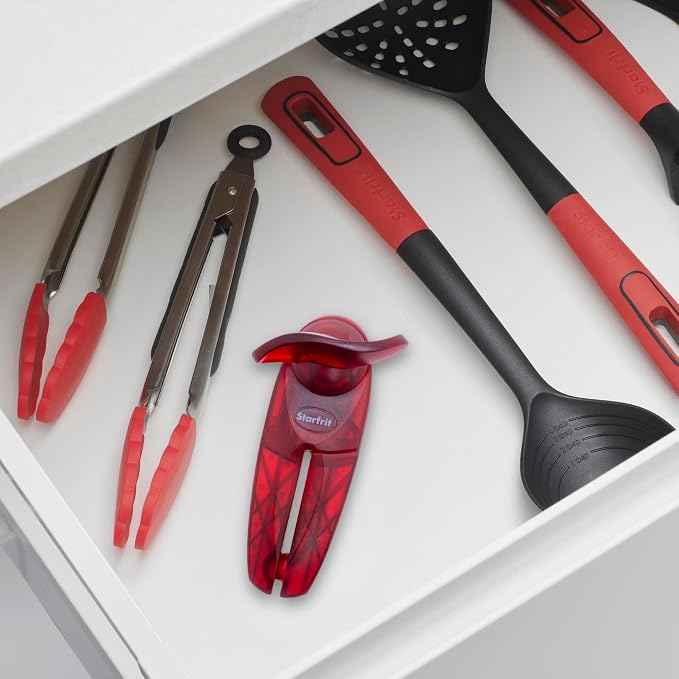 Starfrit Little Beaver Can Opener, Safe, Holds lid and Leaves No Sharp Edges on Lid, Comfort Grip, 3-Year Warranty, Red