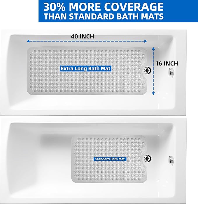 ZHICHENG Bath Tub and Shower Mats, Non-Slip 39 x 16 Inch Extra Long Bath Mat, Machine Washable Bathtub Mat with Drain Holes, Suction Cups for Bathroom (Colour)