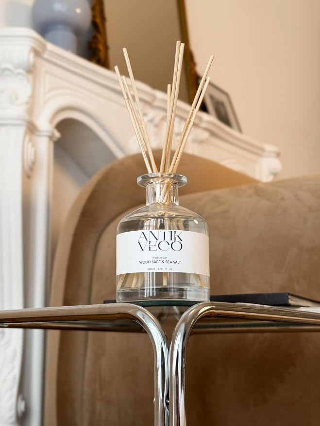 Wood Sage & Sea Salt Reed Diffuser Set – Oceanic Aromatherapy for Home – Glass Bottle 6.7fl oz + 8 Rattan Reeds – Calming Coastal Scent with Lavender & Sage – Long-Lasting (Up to 90Days)
