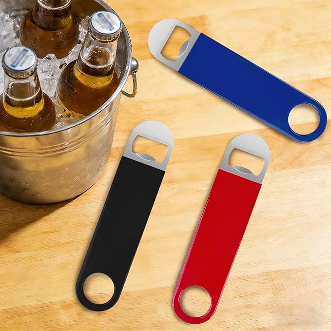 KTOJOY 3 Pack Bottle Openers,Beer Bottle Openers, Speed Openers, Stainless Steel Flat Bottle Opener with Exquisite Packaging, for Kitchen, Bar or Restaurant 7 inches Red, Black, Blue