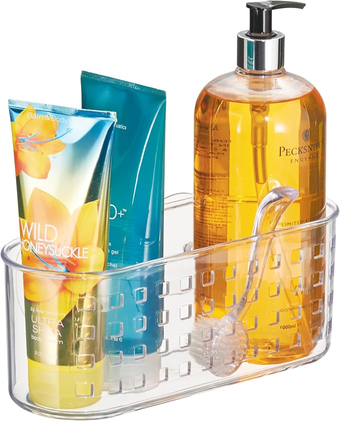 iDesign Hanging Suction Shower Caddy Basket for Bathroom Storage, Set of 2, Clear, Made in USA