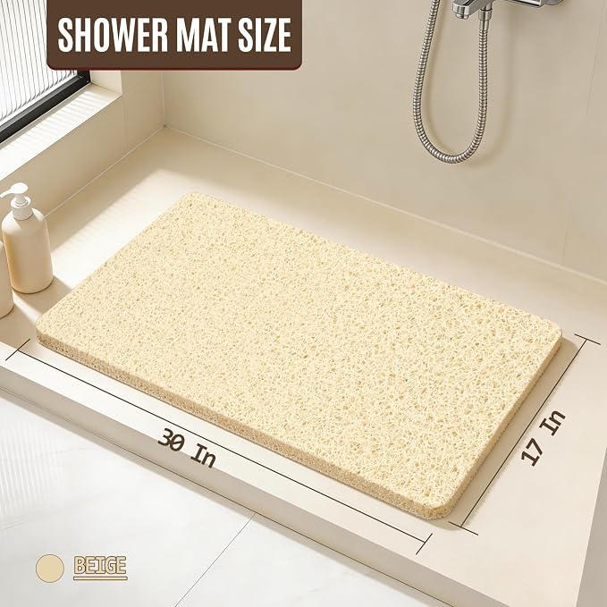 Joyhalo Shower Mat Bathtub Mat Non Slip, Bathmats Non Slip, Quick Drying Foot Scrubber Loofah Mats for Shower, Tub, Bathroom, Home, 30x17inch, Beige