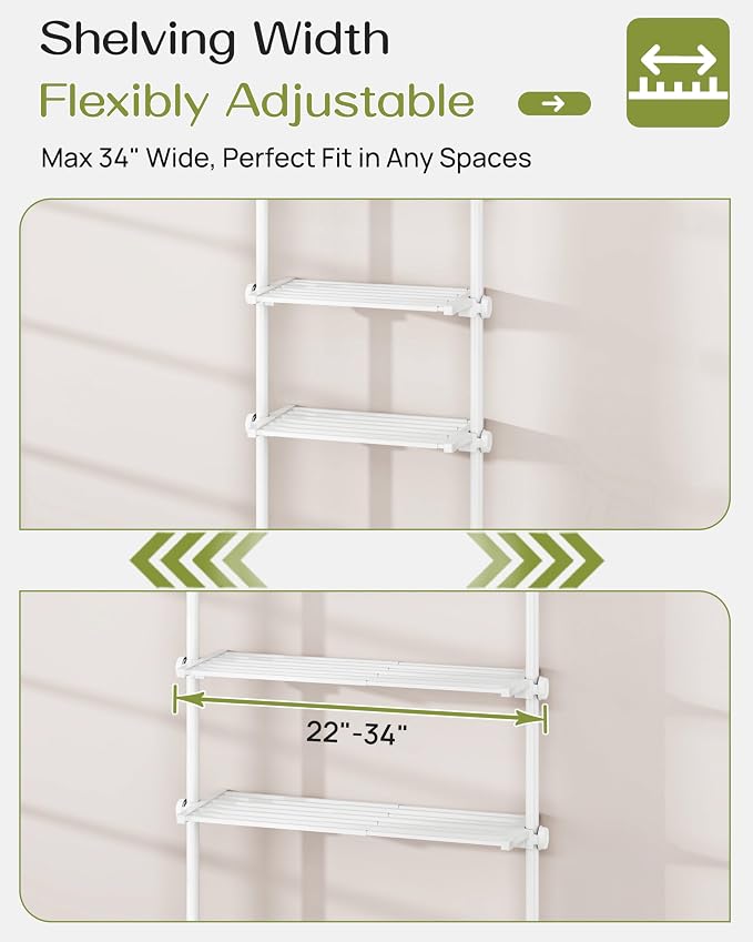 ALLZONE Adjustable Over The Toilet Storage Shelf, 4-Tier Ample Bathroom Organizer and Storage, Tension Mounted Above Toilet Storages Cabinet for Versatility, Fits 66-113 Inch Heights, White