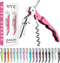 HYZ 2-Pack Wine Opener Waiter Corkscrew, Professional Wine Key for Servers, Bartender with Foil Cutter, Manual Wine Bottle Opener Double Hinged (Rosy)