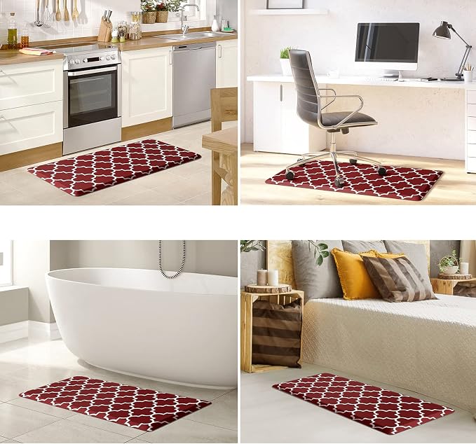 WISELIFE Kitchen Mat Cushioned Anti-Fatigue Kitchen Rug,17.3"x 39",Non Slip Waterproof Kitchen Mats and Rugs Heavy Duty PVC Ergonomic Comfort Mat for Kitchen, Floor Home, Office, Sink, Laundry,Red