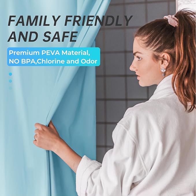 AmazerBath Teal Shower Curtain Plastic 72x72 Inches, Turquoise Shower Curtain Premium PEVA, 8G Heavy Duty Teal Shower Curtains for Bathroom with 3 Big Weighted Stones and 12 Rustproof Grommets