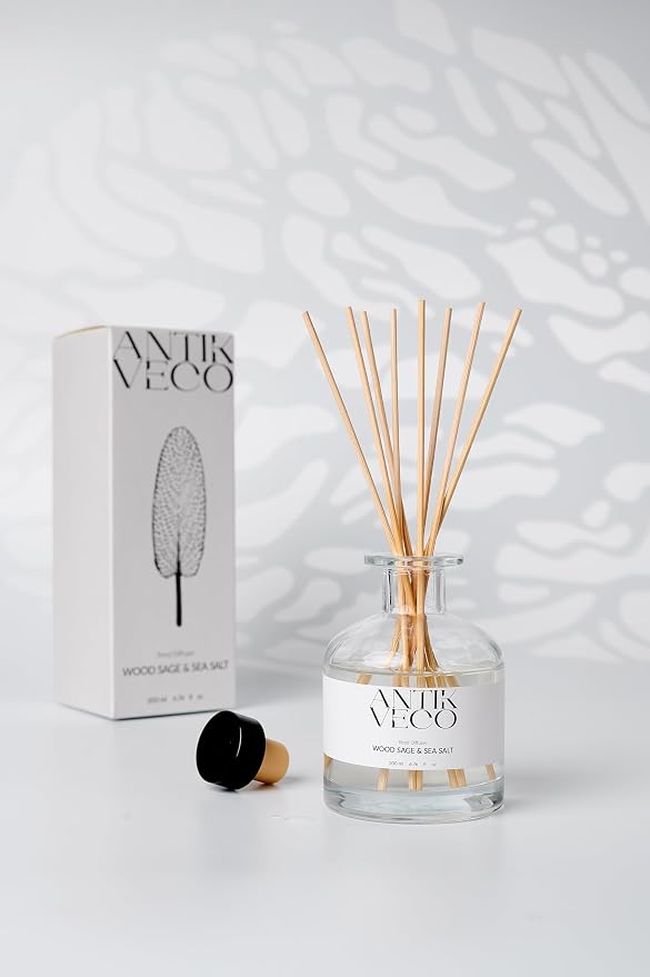 Wood Sage & Sea Salt Reed Diffuser Set – Oceanic Aromatherapy for Home – Glass Bottle 6.7fl oz + 8 Rattan Reeds – Calming Coastal Scent with Lavender & Sage – Long-Lasting (Up to 90Days)