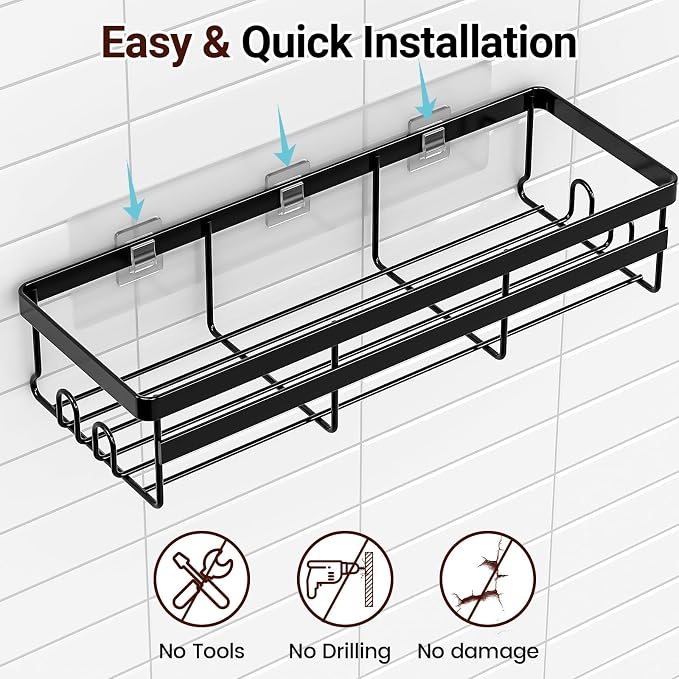 WOWBOX Shower Caddies 2 Pack - Adhesive Hanging Shower Shelf - Bathroom & Kitchen Organizers and Storage, No Drilling Stainless Shower Shelves for Home Decor Storage (Large)