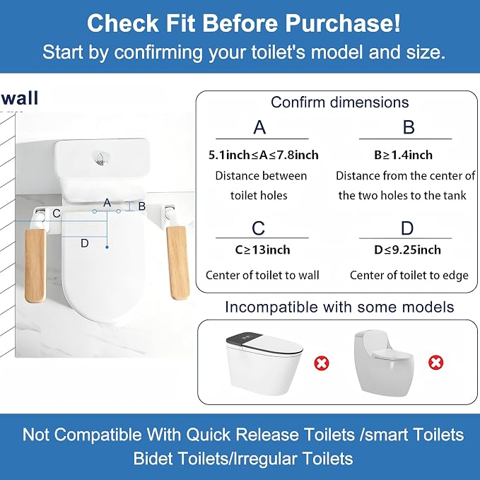 Toilet Safety Rails for Seniors with Space Saving Flip-Up Armrests, Toilet Support Rails for Seniors and Disabled, Pregnant Women, Grab Bars Toilet Safety Frame for Bathroom, Oak