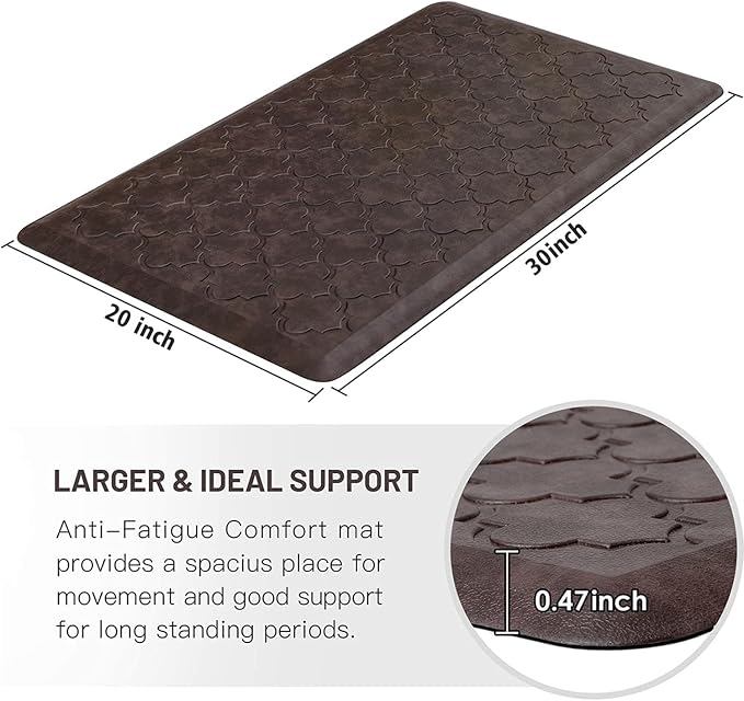 WISELIFE Kitchen Mat Cushioned Anti Fatigue Floor Mat,20"x32", Thick Non Slip Water Resistant Kitchen Rugs and Mats,Heavy Duty Foam Standing Mat for Kitchen,Floor,Home,Desk,Sink, Brown