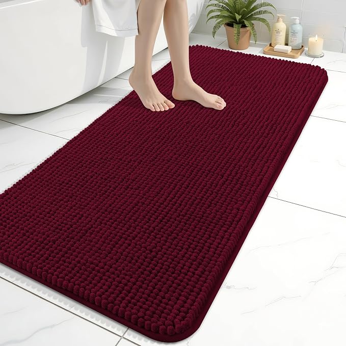 Arotive Bathroom Rugs 47" x 24", Ultra Soft Absorbent Chenille Bath Rugs, Non-Slip Rubber Backing, Machine Washable Bath Mats for Bathroom Floor, Tub and Shower, Home Decor Accessories, Burgundy