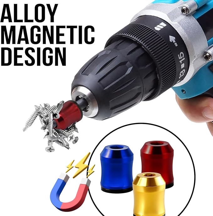 3Pcs Screwdriver Head Magnetic Ring, Screw Ring Set Removable Household Tool for Drills| Universal Bit Holder for Hex Screwdrivers & Power Bits | Alloy Screw Holder for DIY Repair