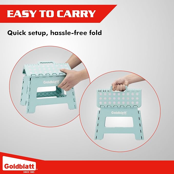 Goldblatt 8.5" Folding Step Stool for Adults and Kids, Lightweight Heavy-Duty Plastic Portable Foldable Stool with Non-Slip Top and Anti-Skid Feet, 300 lbs Capacity, Kitchen & Bathroom, Blue-Green