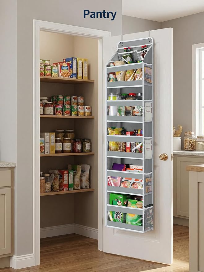 Yecaye 6 Tier Over the Door Organizer, Swing-proof Door Organizer Hanging with Clear PVC Windows, Behind the Door Storage for Bedroom Nursery Closet Laundry Pantry Bathroom, Grey